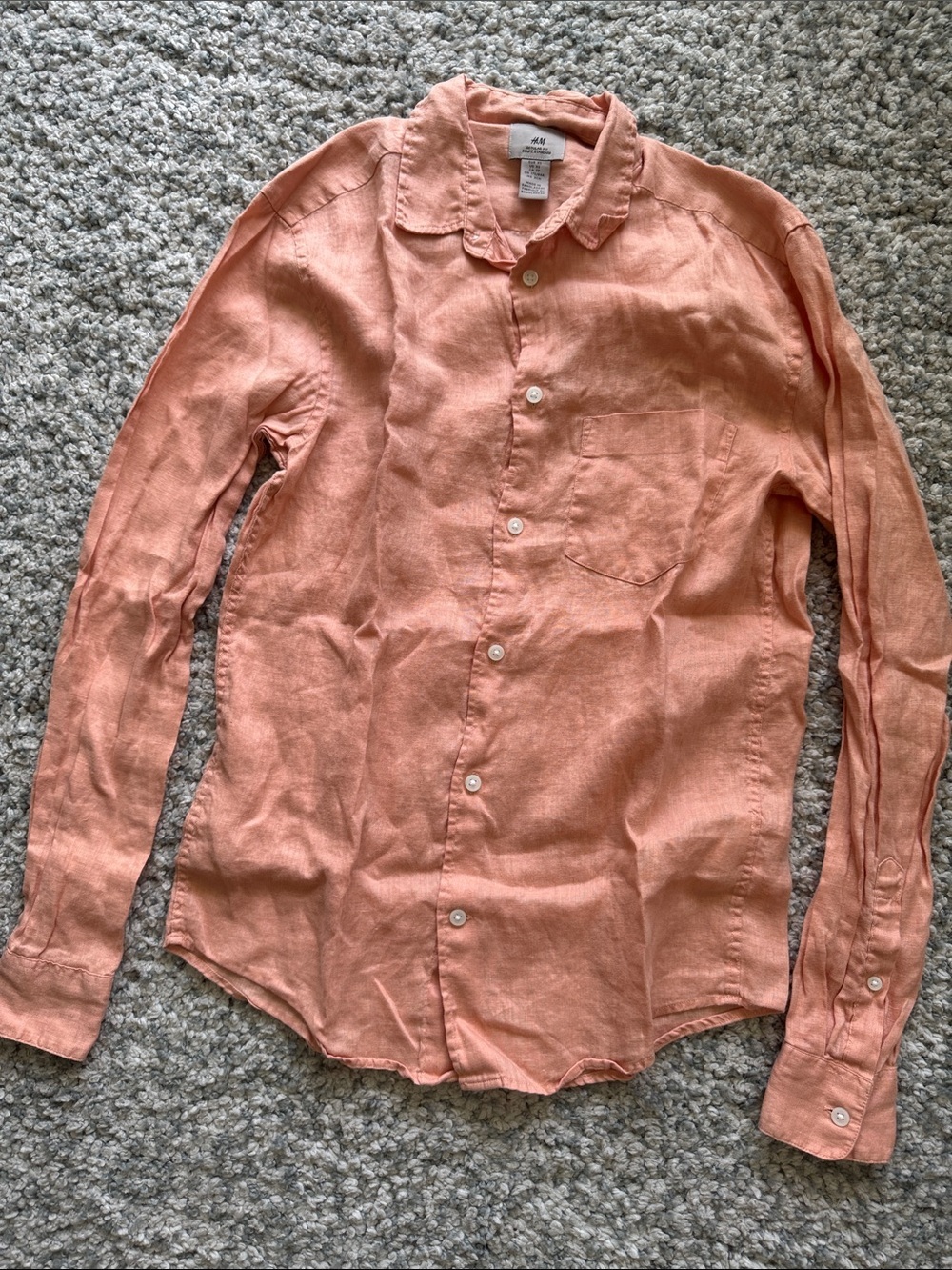 H&M Men's Peach Long-Sleeve Button-Down Shirt